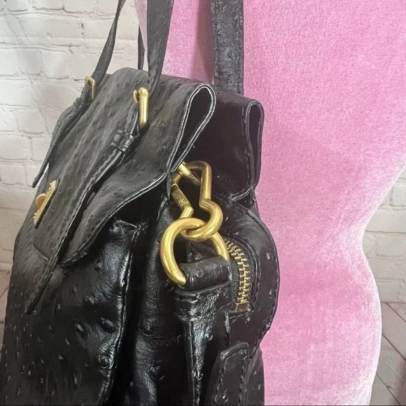 MARC By MARC JACOBS Ostrich Ozzie Aurora Satchel Tote Black EUC - Picture 6 of 13